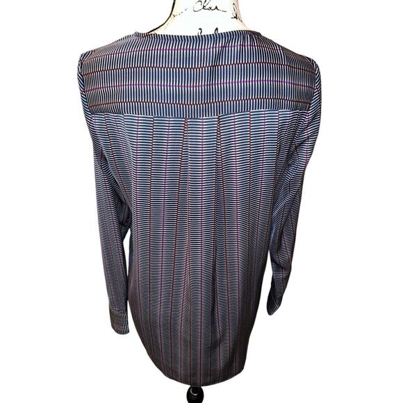 Anthropologie Lilla P Striped Blouse Size Medium Navy Blue Geometric - Picture 4 of 9